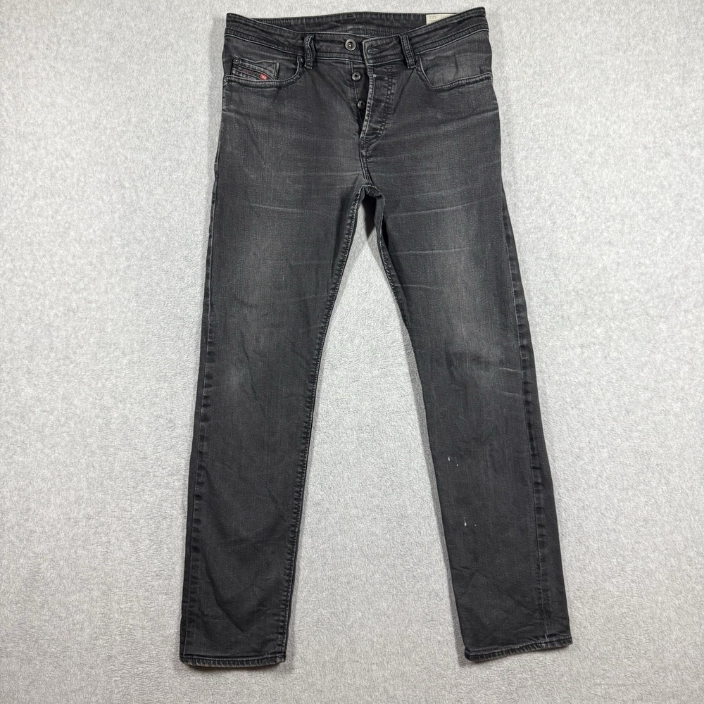 Diesel Buster Jeans Men 31x32 Black Regular Slim Tapered Stretch Whiskered 0886Z